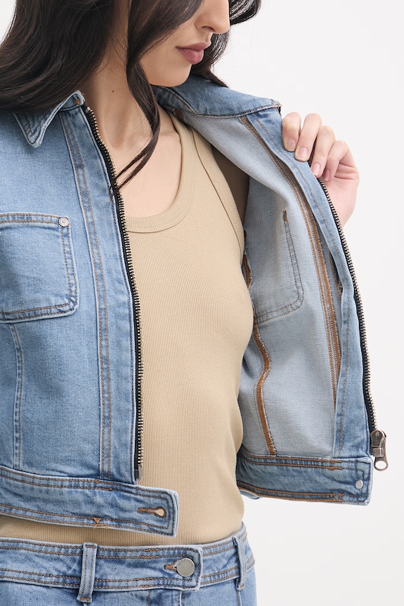 United Colors of Benetton kurtka jeansowa damska bawełniana z elastanem 2S90DN095