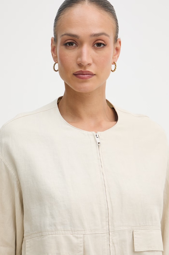 United Colors of Benetton prechodná bunda dámska ľanová béžová 2AGHDN09B