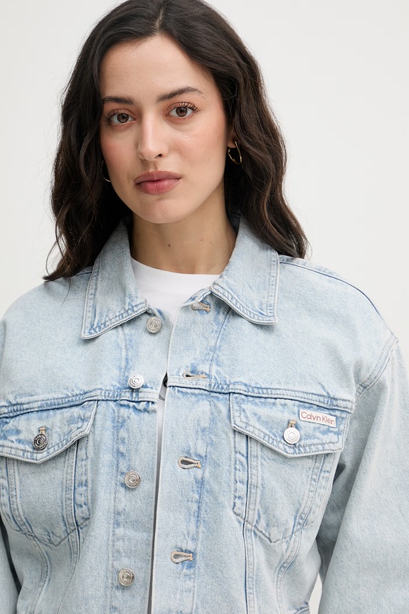 Calvin Klein Jeans krátka bunda dámska rifľová modrá LV047F680G
