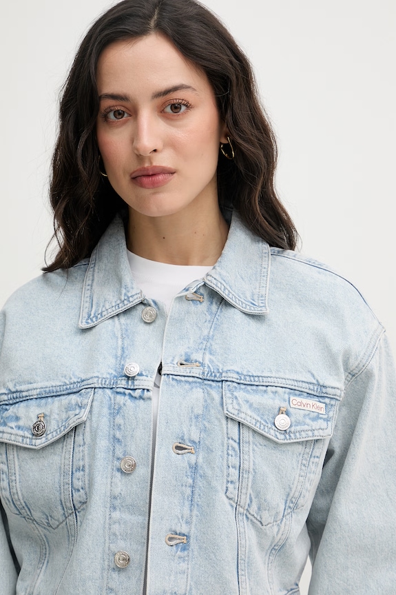 Calvin Klein Jeans krátka bunda dámska rifľová modrá LV047F680G