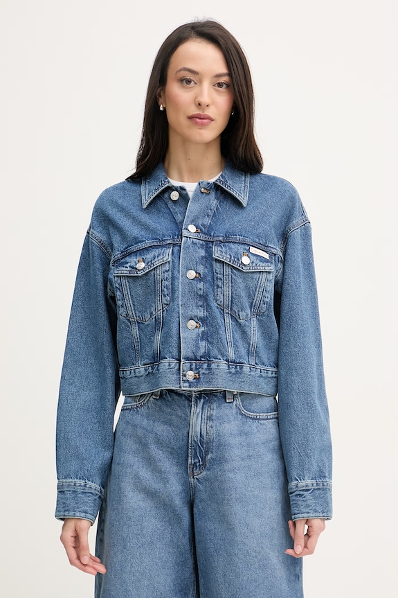 Calvin Klein Jeans prechodná bunda dámska rifľová modrá LV047F681G