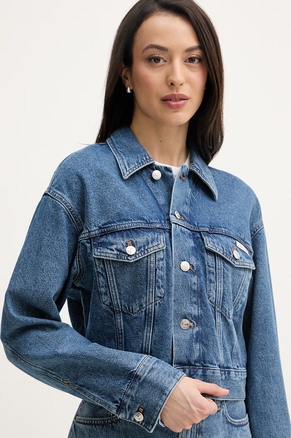 Calvin Klein Jeans prechodná bunda dámska rifľová modrá LV047F681G