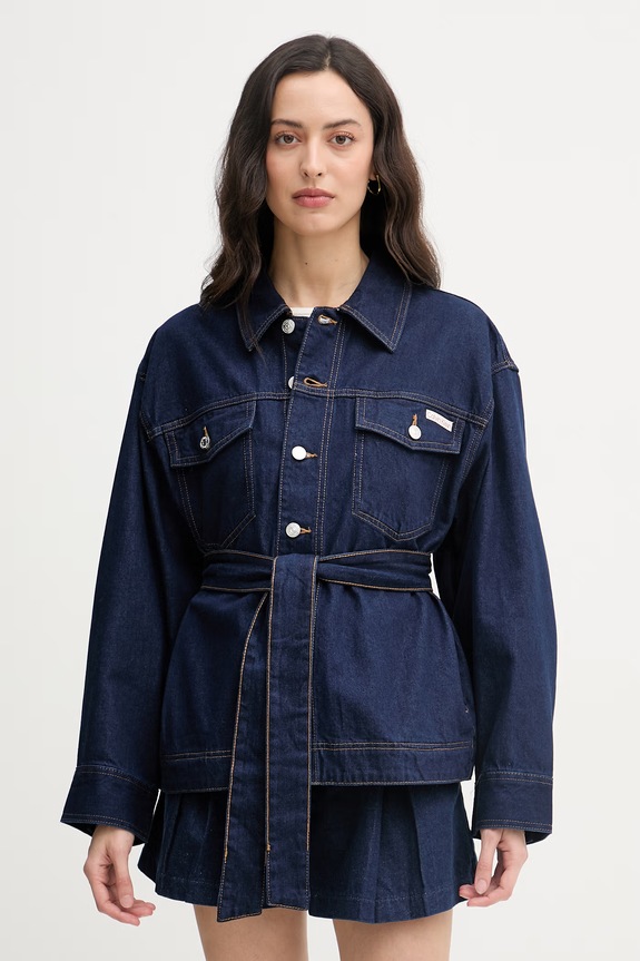 Calvin Klein Jeans bunda dámska rifľová tmavomodrá LV047F758G