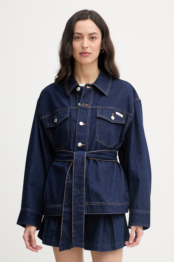 Calvin Klein Jeans bunda dámska rifľová tmavomodrá LV047F758G