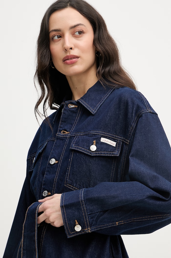 Calvin Klein Jeans bunda dámska rifľová tmavomodrá LV047F758G