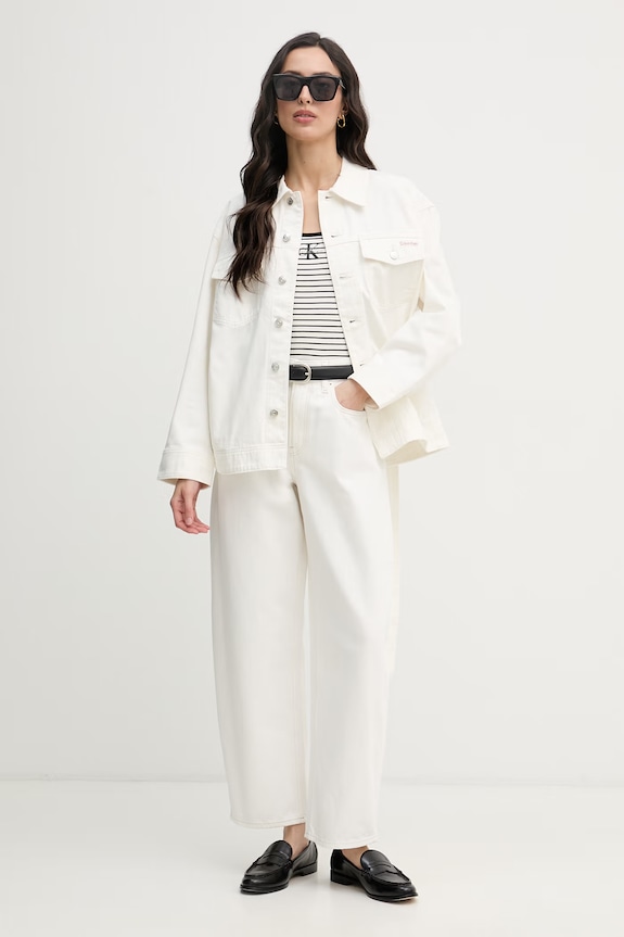 Calvin Klein Jeans džínsová bunda dámska bavlnená LV047F759G béžová SS26