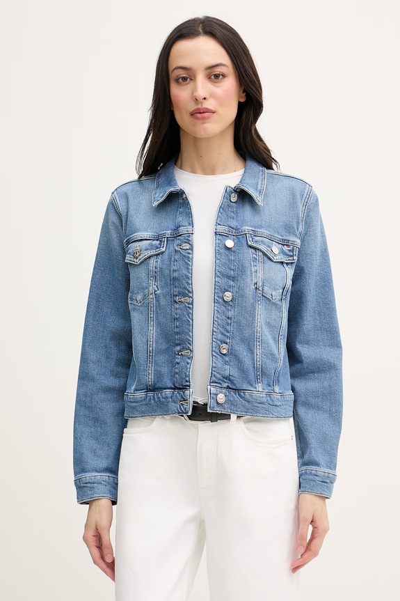 Tommy Hilfiger bunda dámska rifľová modrá WW0WW49568
