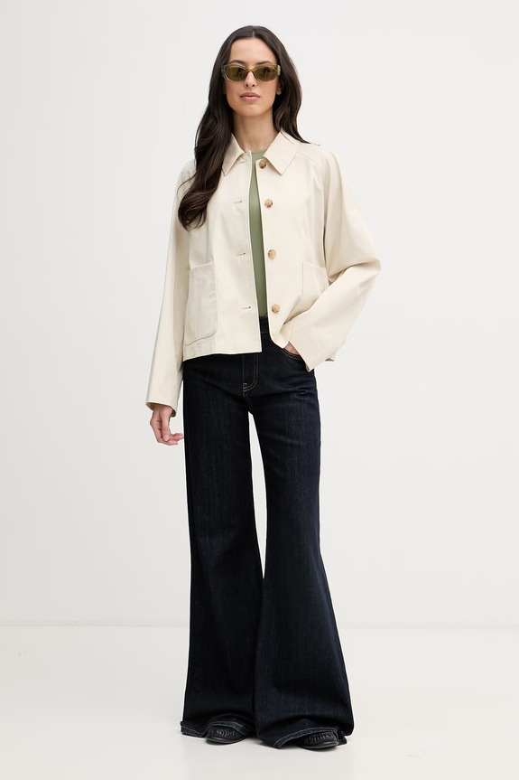 Tommy Hilfiger krátky trenčkot dámsky bavlnený WW0WW49585 béžová SS26