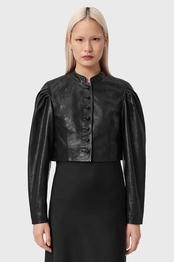 Шкіряна куртка AllSaints SADIE лицьова шкіра чорний W008LE