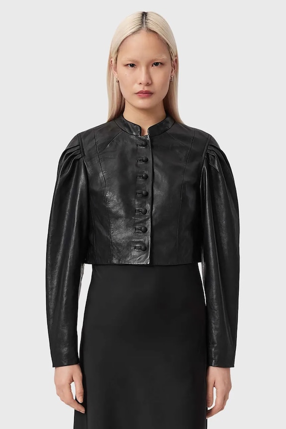 Шкіряна куртка AllSaints SADIE лицьова шкіра чорний W008LE