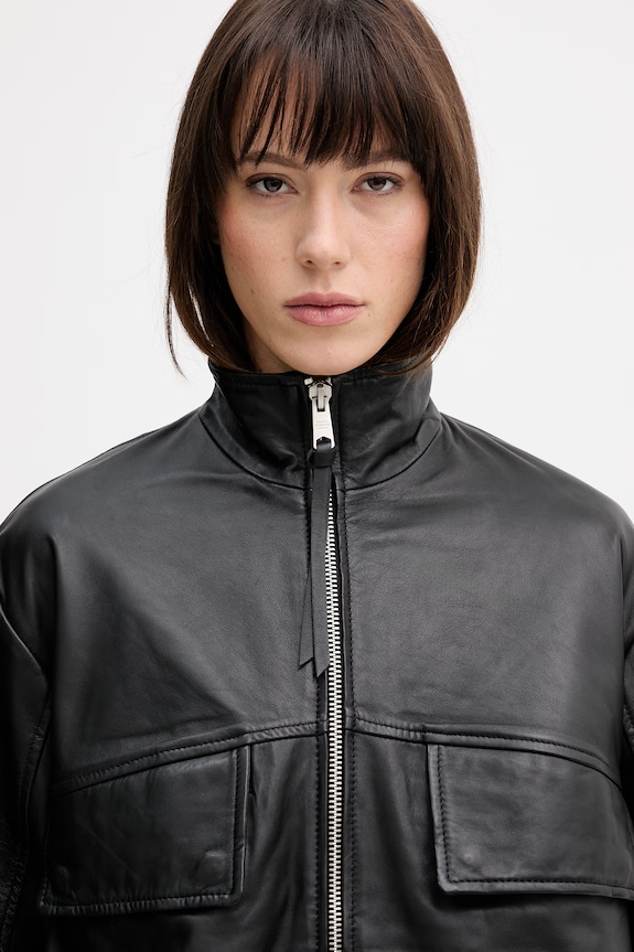 AllSaints kurtka bomber skórzana FLOR czarny W042LE
