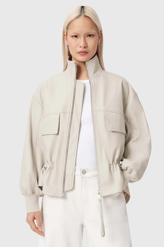 Δερμάτινο μπουφάν AllSaints FLOR λείο δέρμα λευκό W076LE