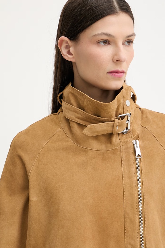AllSaints geacă de biker de femei din piele întoarsă RHODES bej W115LD