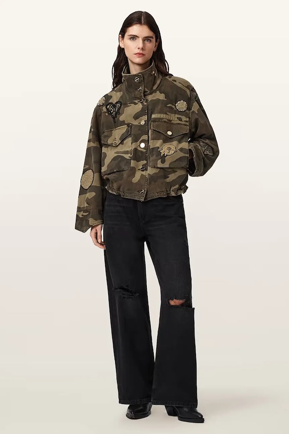 Îmbrăcăminte AllSaints geacă de tranziție de damă de bumbac CLAY W030OE verde