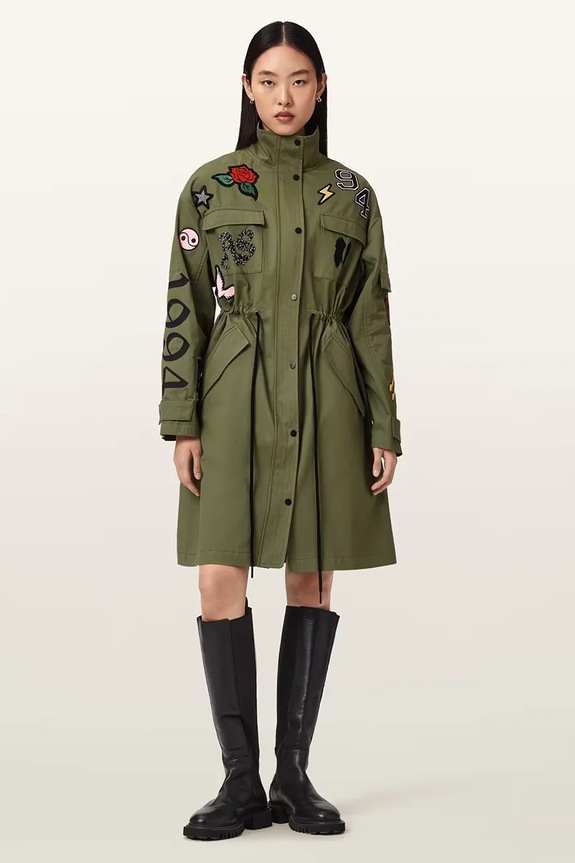 Bombažna parka AllSaints ARIAA Drugo zelena W041OE