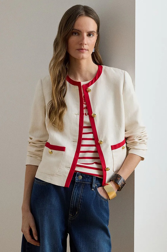 Lauren Ralph Lauren marynarka damska z lnem beżowy 200P08848