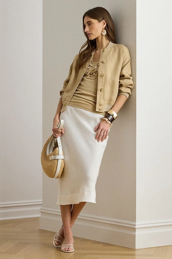 Ρούχα Lauren Ralph Lauren αβιάτορ γυναικείο με λινό 200P08939 μπεζ