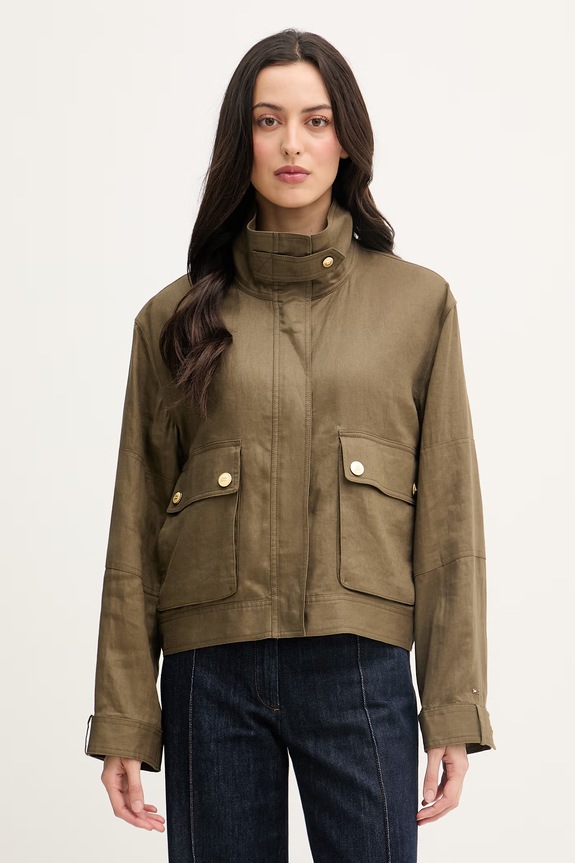 Tommy Hilfiger bunda dámska ľanová zelená WW0WW48616