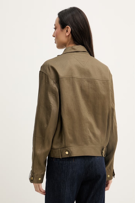 Oblečenie Tommy Hilfiger bunda dámska ľanová WW0WW48616 zelená
