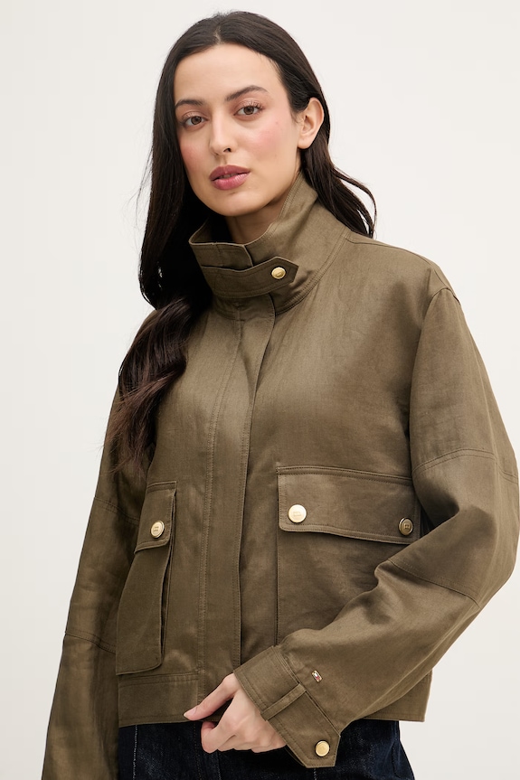 Tommy Hilfiger bunda dámska ľanová zelená WW0WW48616