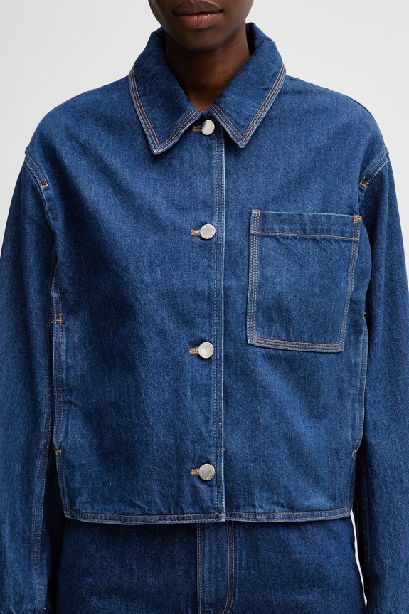 Maison Kitsuné bunda dámská džínová modrá QW02104WD4023