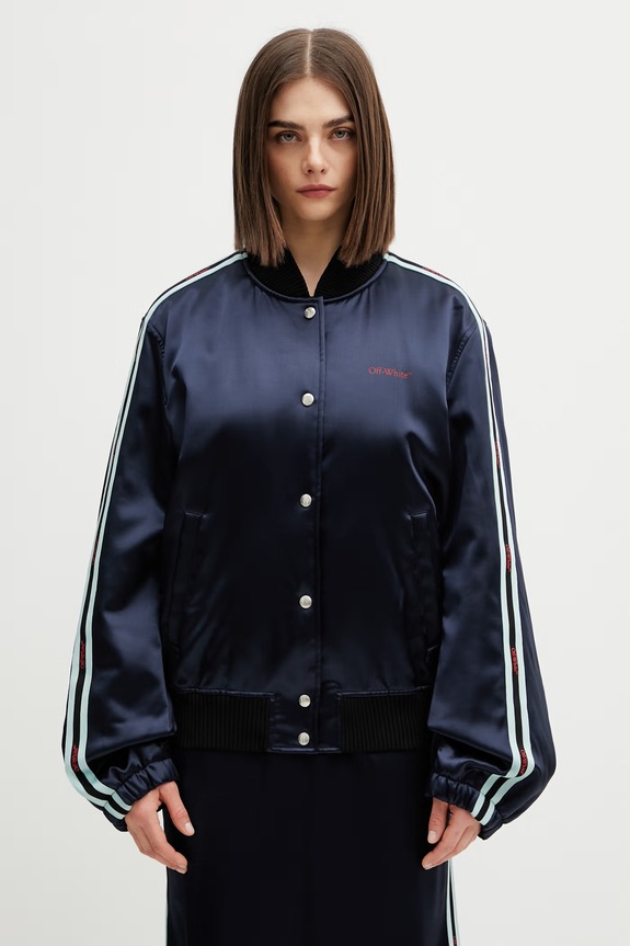Off-White bomber jakna ženska viskozna mornarsko plava 2EK00OS26FAB001