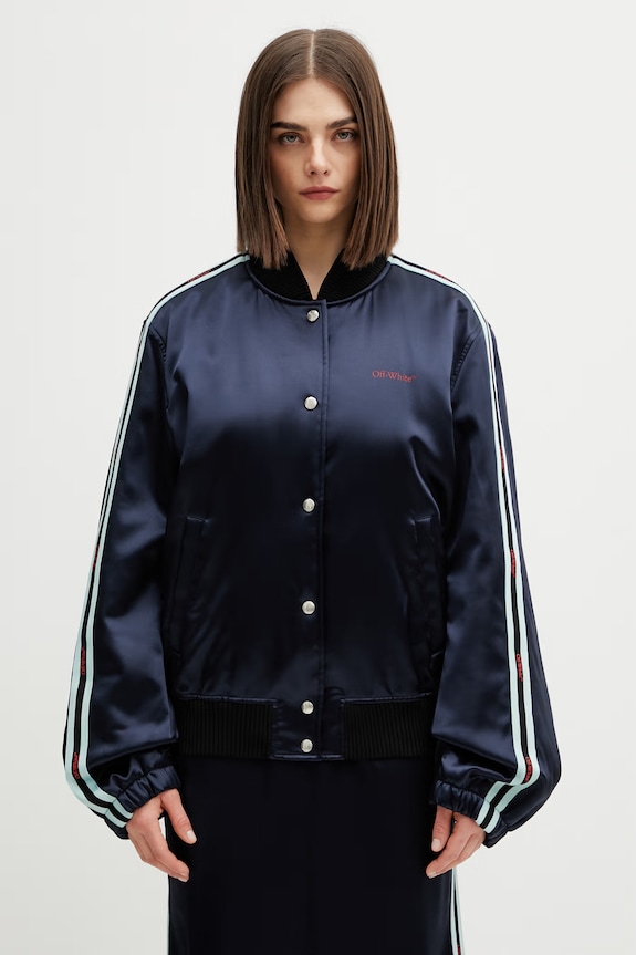 Off-White bomber jakna ženska viskozna mornarsko plava 2EK00OS26FAB001