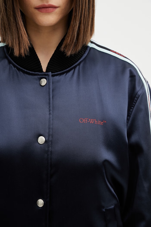 Off-White bomber jakna ženska viskozna mornarsko plava 2EK00OS26FAB001
