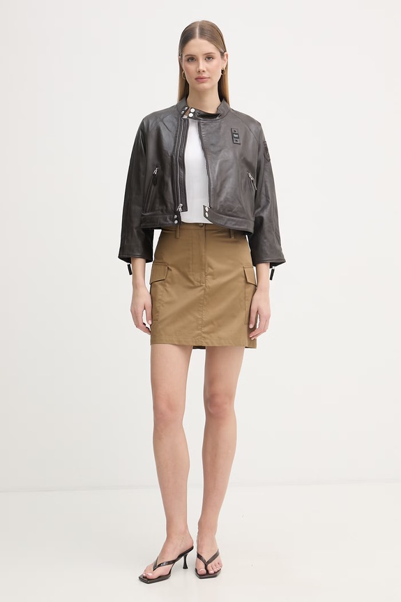 Blauer kurtka damska skórzana LORETTE BLDL02536 brązowy SS26