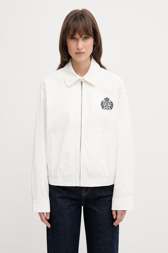 Sporty & Rich NY Crest krótka kurtka damska bawełniana biały OW02876243WH37