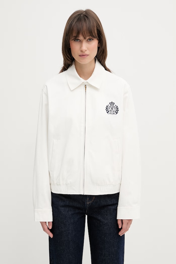 Sporty & Rich NY Crest krótka kurtka damska bawełniana biały OW02876243WH37