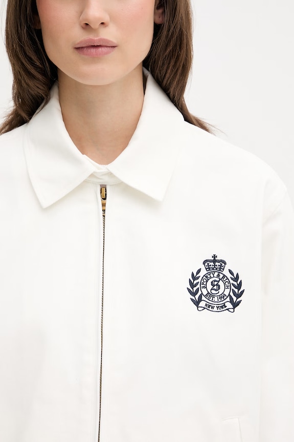 Sporty & Rich NY Crest krótka kurtka damska bawełniana biały OW02876243WH37