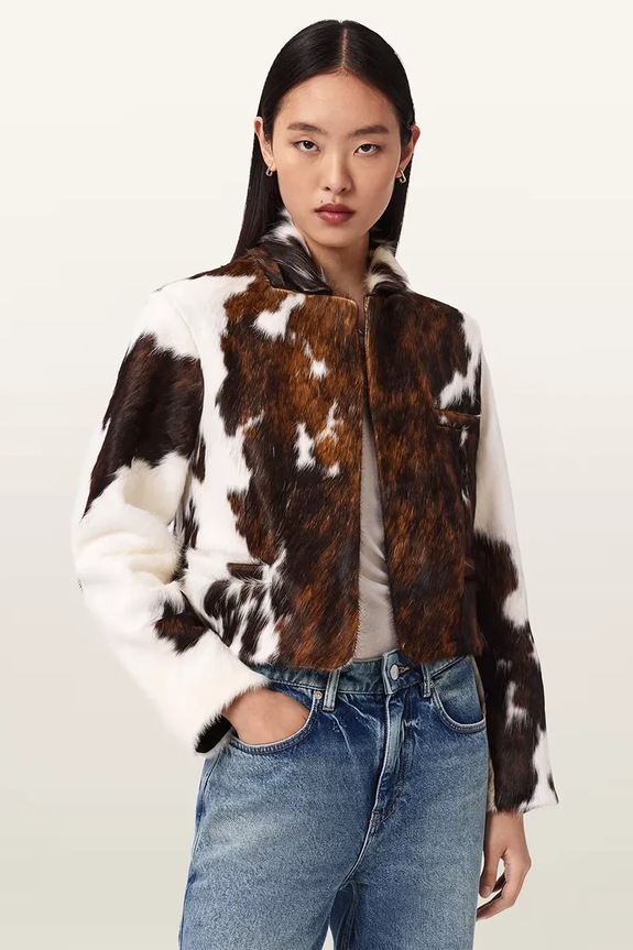 AllSaints Jachetă scurtă de damă din piele APTON maro W094LC