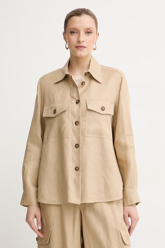 Weekend Max Mara giacca camicia da donna in lino beige 2615041023600