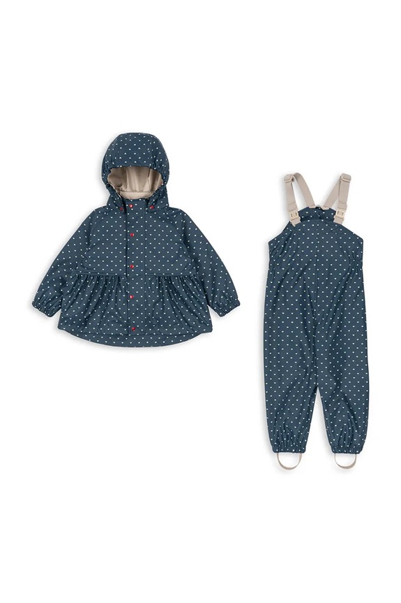Konges Sløjd pantaloni și jachetă pentru copii RAINY PALME SET GIRL cu captuseala bleumarin KS105050.PPY2