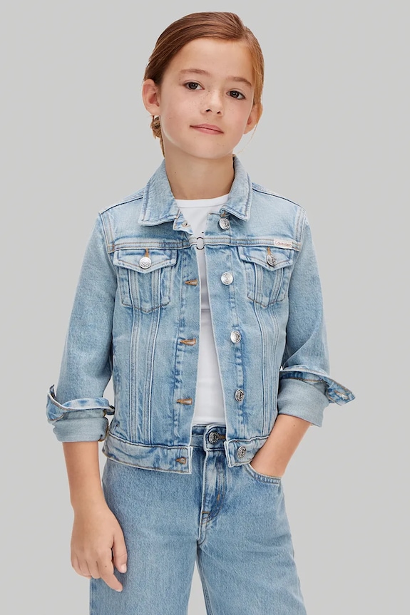 Calvin Klein Jeans bunda detská rifľová modrá LVCKSJD00G.116.PPY2