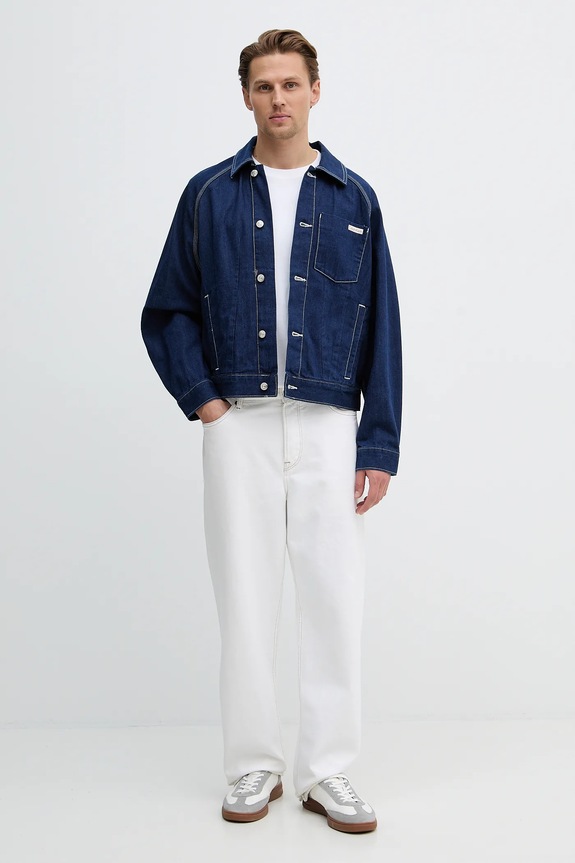 Rifľová bunda Calvin Klein Jeans LV04RE734G modrá SS26