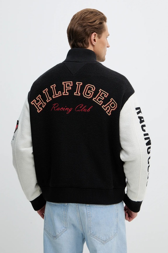 Tommy Hilfiger geacă de lână cu captuseala negru MW0MW42581