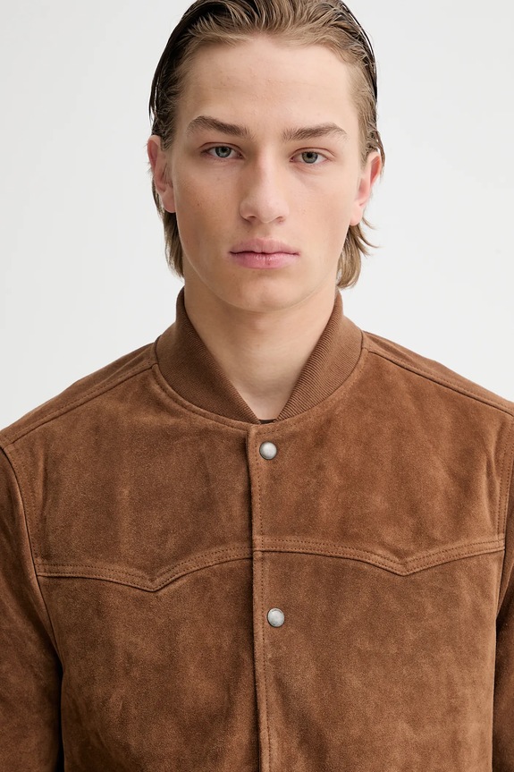 Semišová bomber bunda AllSaints hnědá M034LD