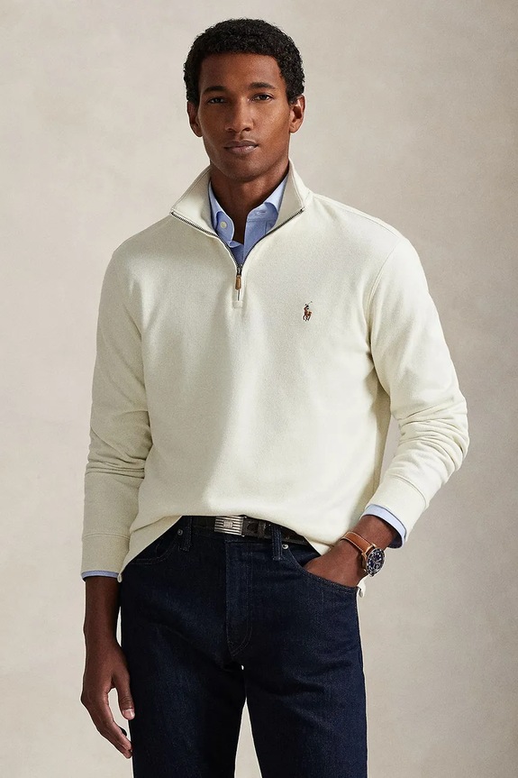 Бавовняний светр Polo Ralph Lauren 40/1 DBL KNIT JACQ гладкий бежевий 710P07411004