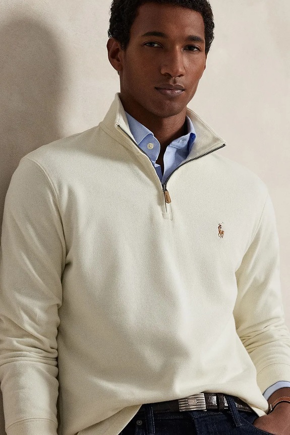 Бавовняний светр Polo Ralph Lauren 40/1 DBL KNIT JACQ бежевий 710P07411004