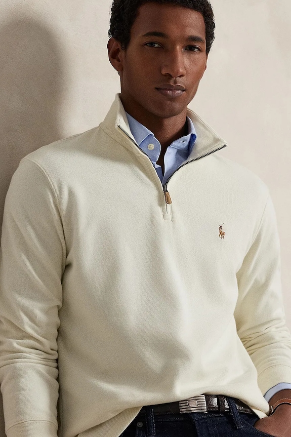 Хлопковый свитер Polo Ralph Lauren 40/1 DBL KNIT JACQ бежевый 710P07411004