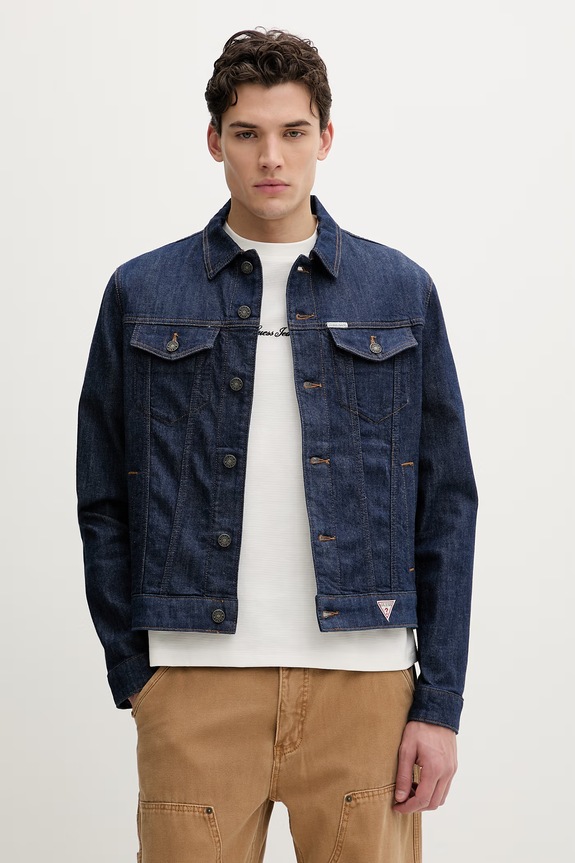 Τζιν μπουφάν Guess Jeans χωρίς κουκούλα σκούρο μπλε M6RN33.D002G