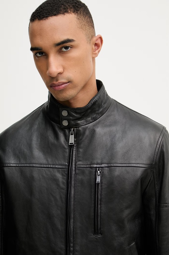 Trussardi kurtka przejściowa męska skórzana czarny R301M000054N