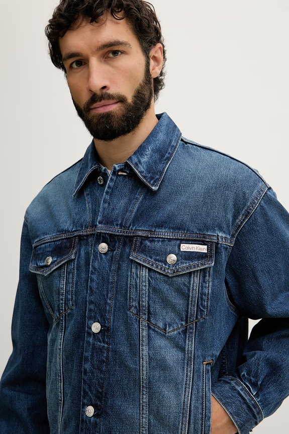 Calvin Klein Jeans traper jakna za muškarce od pamuka mornarsko plava LV04RF705G