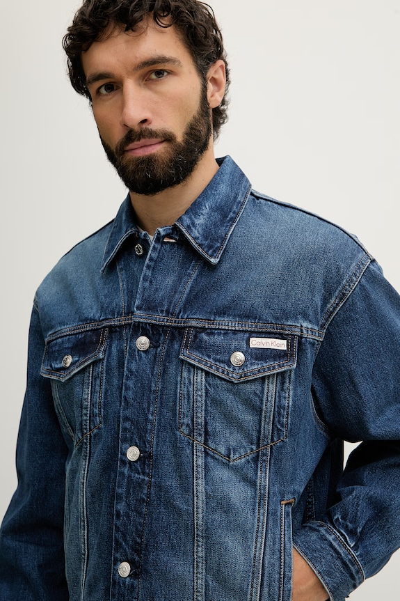Calvin Klein Jeans traper jakna za muškarce od pamuka mornarsko plava LV04RF705G