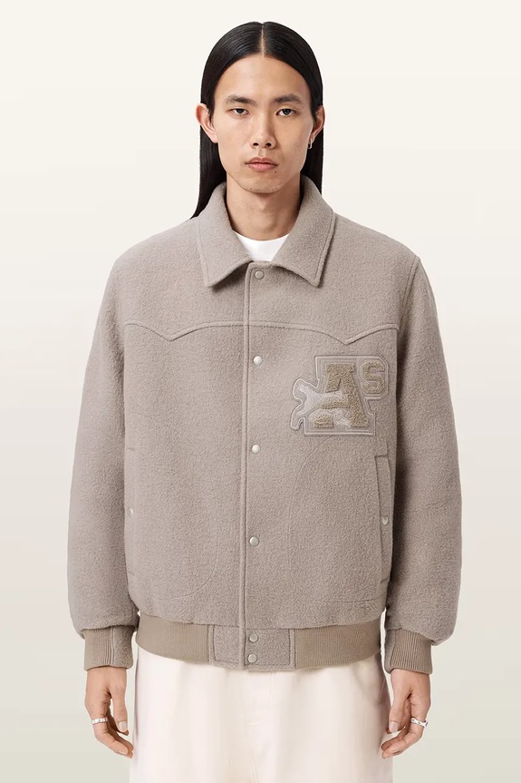 AllSaints bomberka męska wełniana ROYCE wełna beżowy M013OE