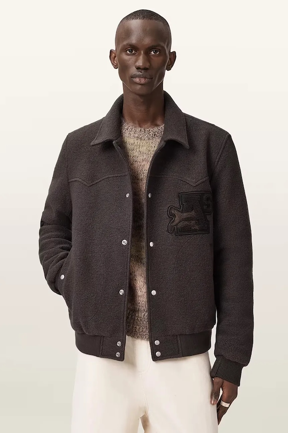 AllSaints ανδρικό μάλλινο μπουφάν ROYCE μαλλί καφέ M013OE