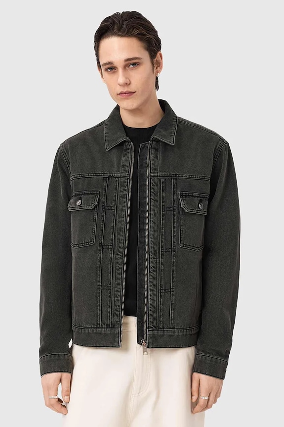 Džínová bunda AllSaints BRIGHTMORE riflovina černá M018OC