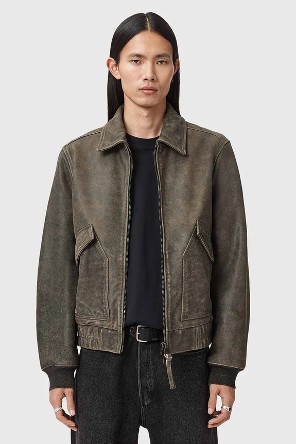 Kožená bunda AllSaints MARLAND usňová koža hnedá M003LE
